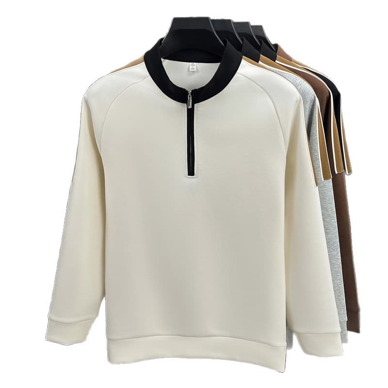 ​​Men’s Half-Zip Sweatshirt –Streetwear Pullover With Stand Collar & Contrast Trim​​