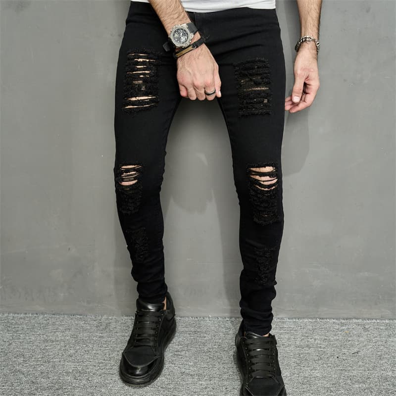 Men's Solid Color Ripped Casual Jeans