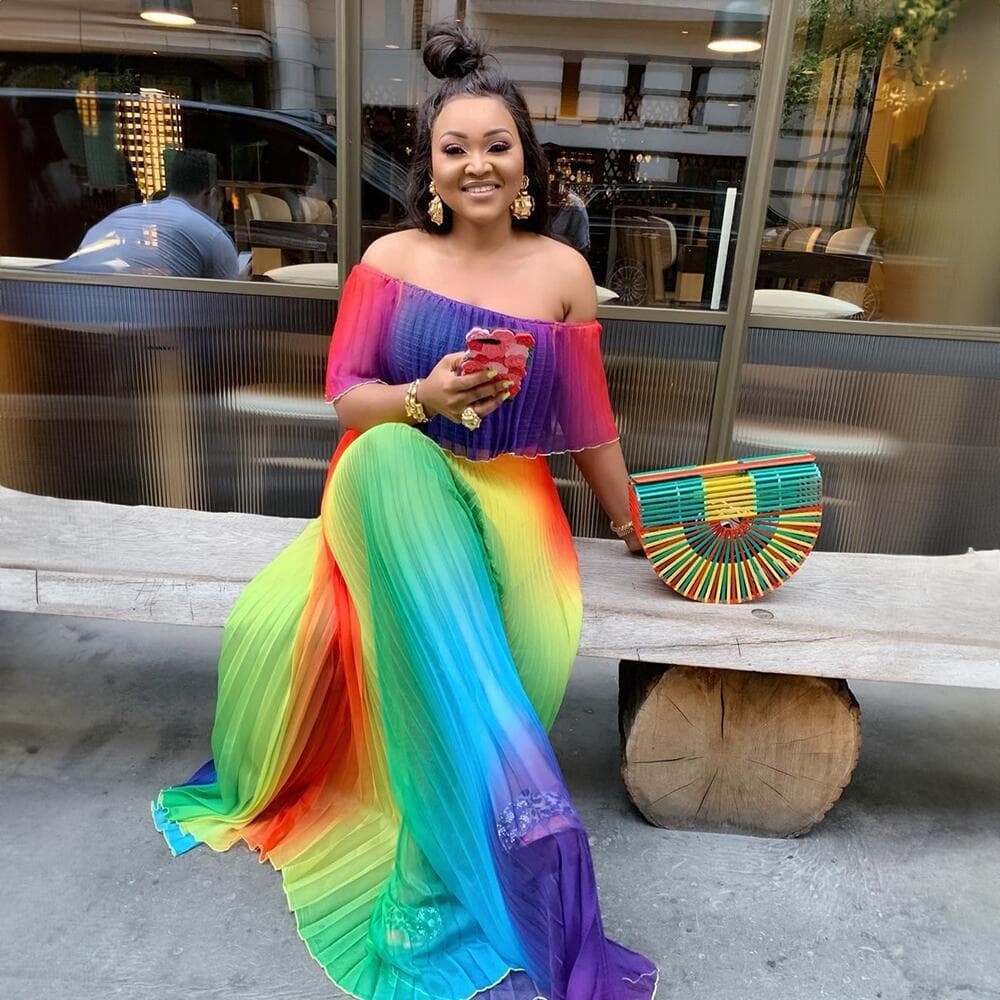 Women's Clothing African ethnic women's dress off shoulder African style pleated digital printing