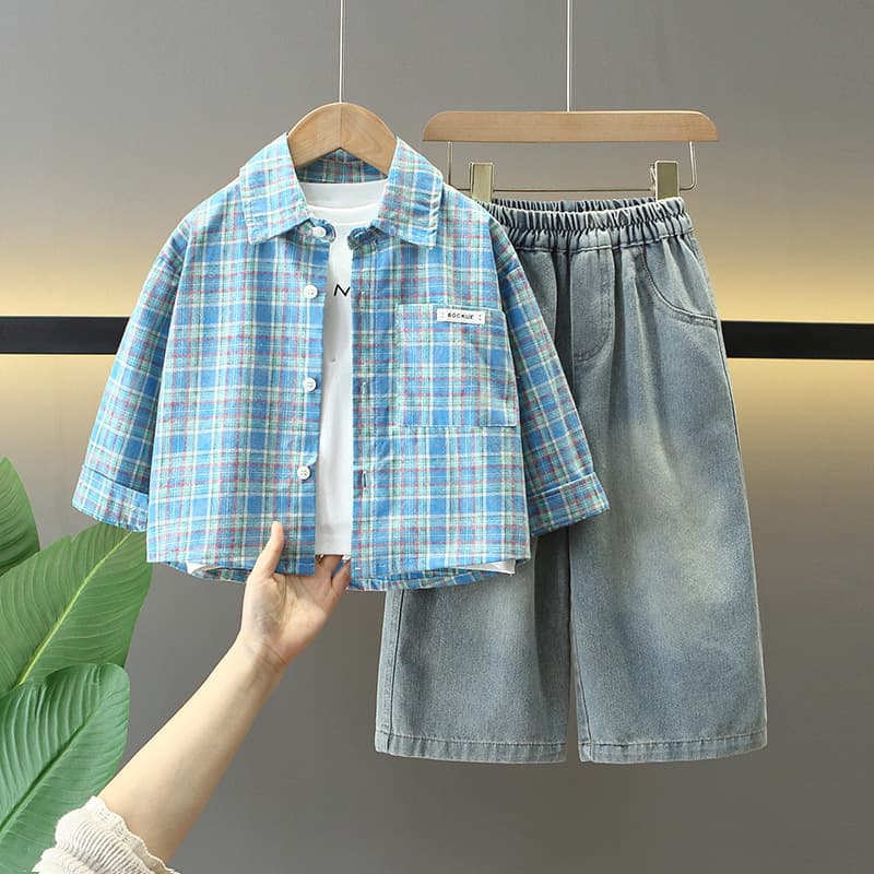 Boys' Three Piece Shirt Set Spring Autumn Outfit Korean Style Fashion Clothes For Kids New Style