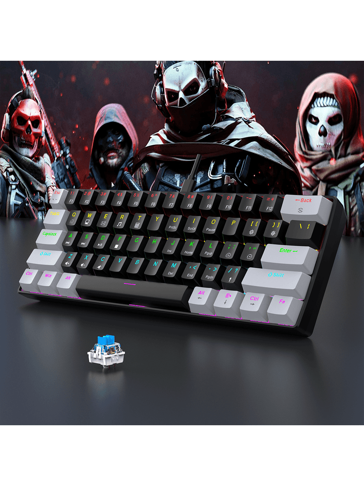 60% Wired Gaming Mechanical Keyboard RGB Backlit Ultra Compact Mini Layout For PC/Mac Gamers And Typists Easy Travel