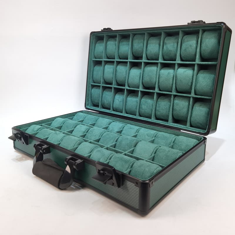 48-Slot Watch Storage Box With Handle - Premium Jewelry Display Case For Watches & Accessories - Portable Travel Organizer (Green/Black)​