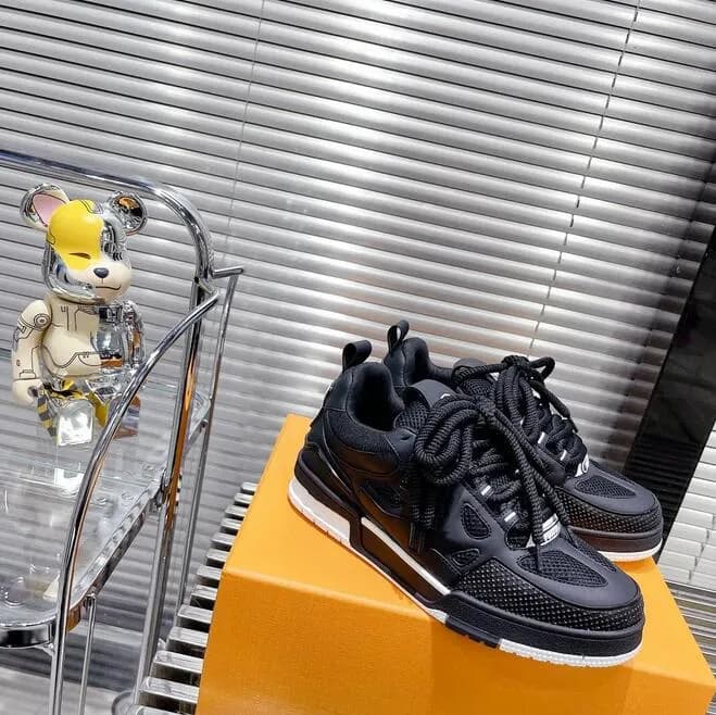 Baskets de skate design Virgil, chaussures décontractées en cuir de veau Abloh, noir, blanc, vert, rouge, bleu, avec empiècements en cuir, avec bo