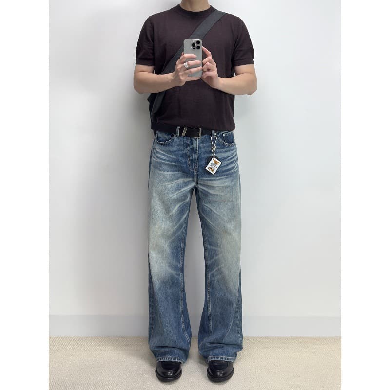 ​​Men's Vintage Light Blue Washed Straight Leg Jeans With Snowflake Print – Comfortable & Stylish For Casual Wear​​
