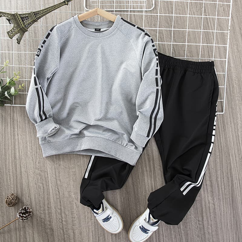 Boys' Sportswear 2-Piece Set - Long Sleeve Pullover & Casual Trousers For Teens & Young Men, Stylish Athletic Outfit For Middle & Large Kids