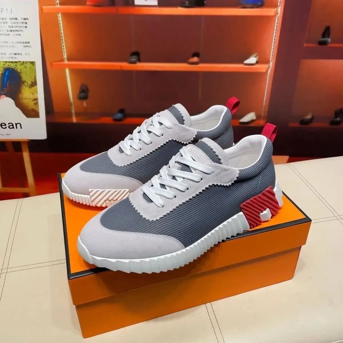 Baskets montantes de marque H pour homme, style décontracté, en cuir et mesh, à lacets, style running.
