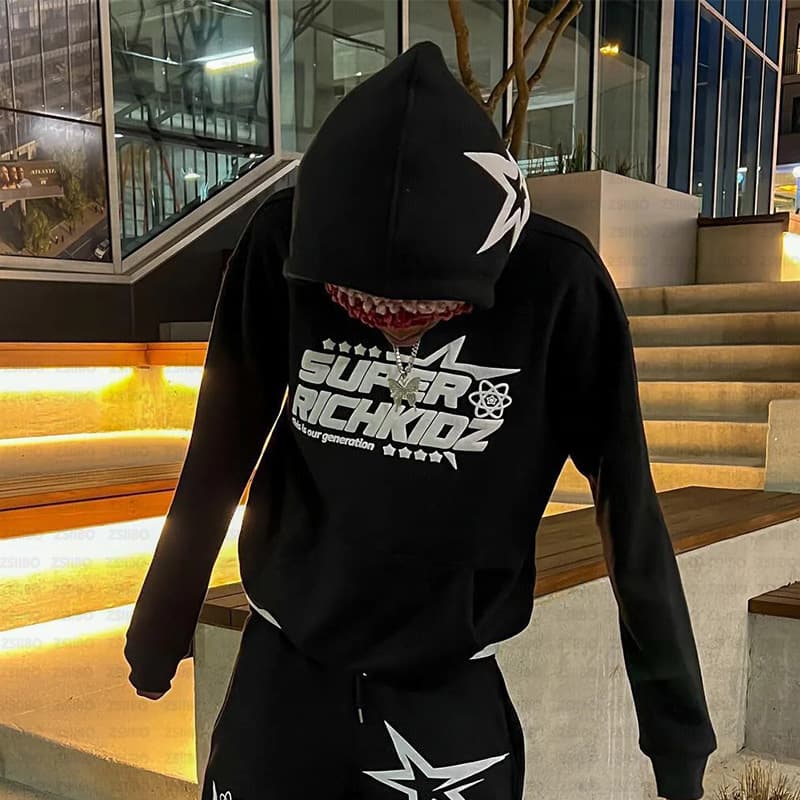 Sweat à capuche imprimé étoiles pour hommes et femmes, style hip-hop européen et américain, veste ample