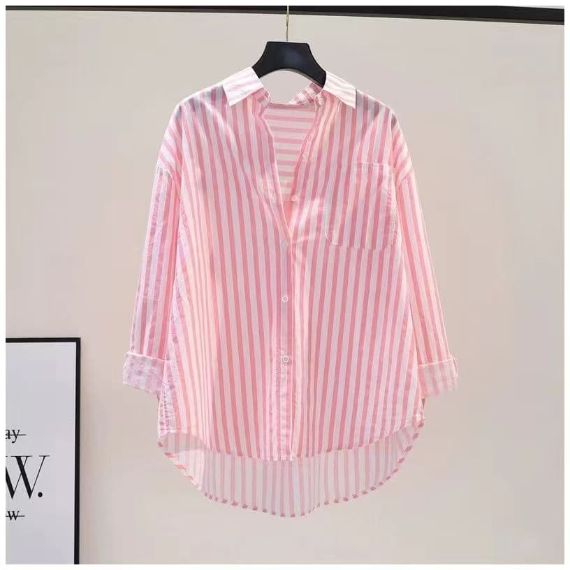 Women's Striped Loose Fit Long Sleeve Shirt – Casual Oversized Blouse For Summer & Everyday Wear