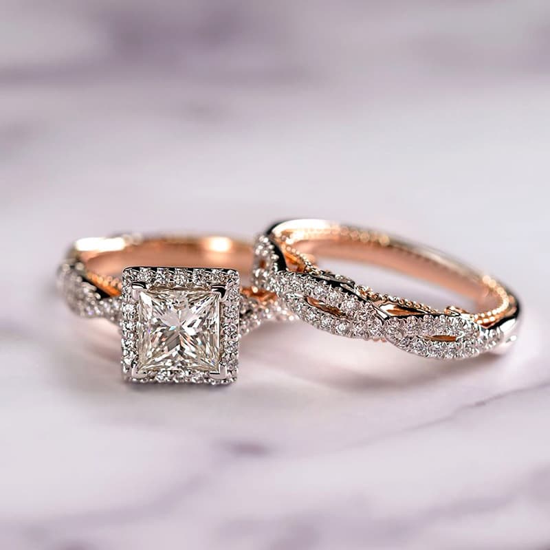 Three-piece Ring Rose Gold Color Separation Sparkling Zircon Ring Ladies Luxury Engagement Ring
