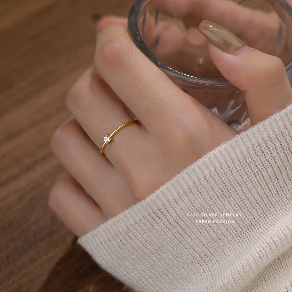 S Pure Silver Gold Color White Zircon For Women Simple Fashion Design Fresh Style Adjustable Open Ring