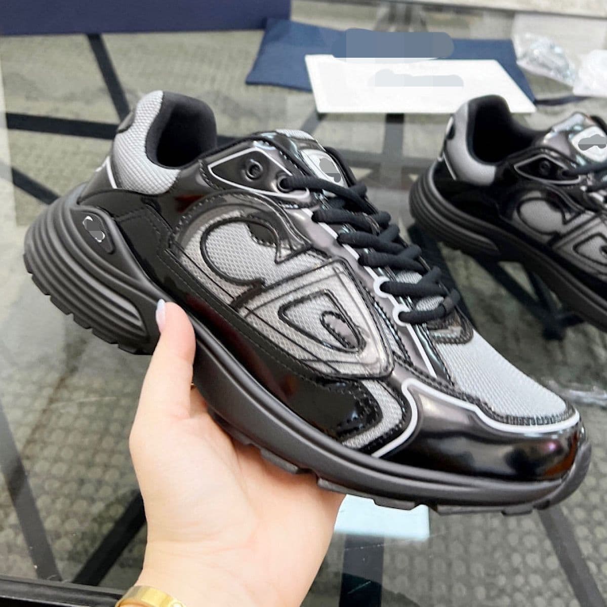 Chaussures de sport décontractées Guangzhou Goods CD Fashion B30, version haute, réfléchissantes, patchwork, pour papa, pour couple
