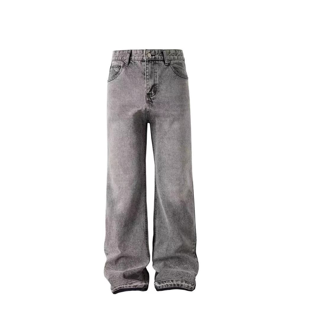 Men's Clothing Cleanfit Gray Raw Edge Tassel Jeans Vintage Cement Gray Trousers Jeans