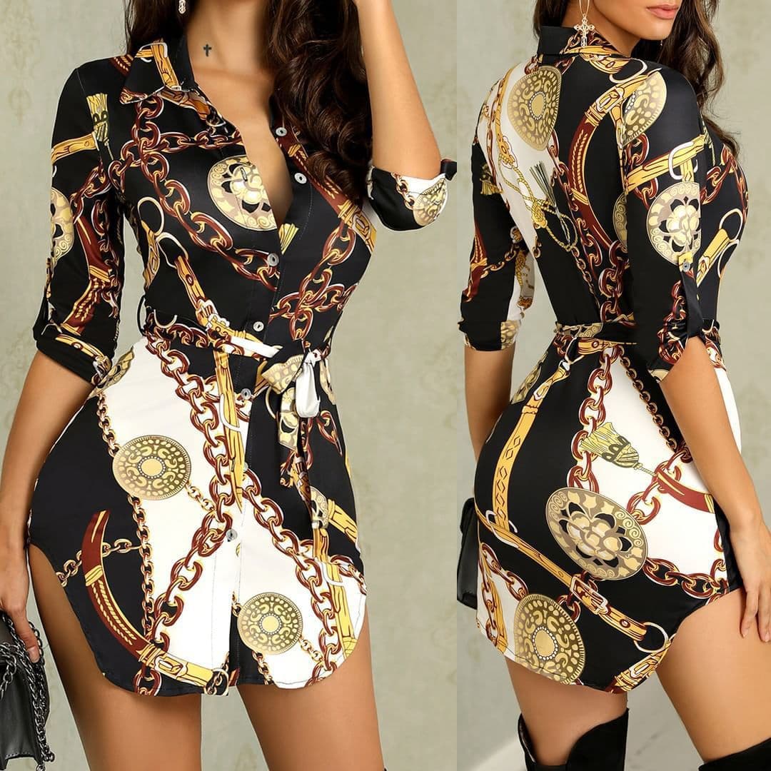 Women's Clothing Butterfly Skirt New Autumn And Winter Fashion Sexy Gold Chain Short Skirt Print Dress