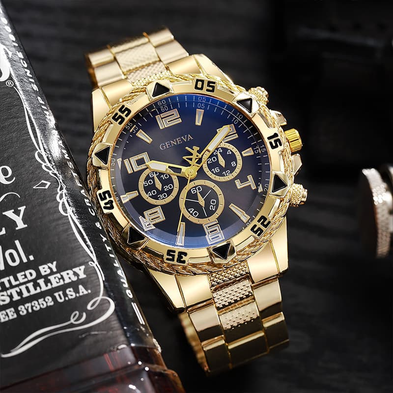 Montre homme haut de gamme, style business, sport, grand cadran, bracelet en acier allié, étanche et lumineuse.