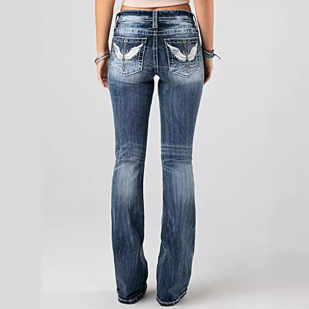 New Embroidered Jeans European And American Women's Clothing Heavy Wash Stretch Denim Trousers
