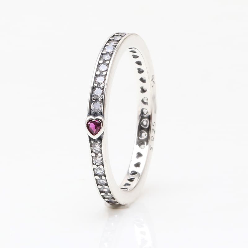 Women's Jewelry Silver Plated My Heart Ring Fashion Luxury Diamond Heart Shaped Rose Red Ring Valentine's Day Gift For Girlfriends