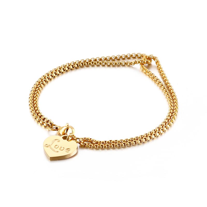 Women's Jewelry Stainless Steel Girls Fashion Golden Heart Shaped Double Layer Bracelet Beach Vacation Geometric Titanium Steel Jewelry