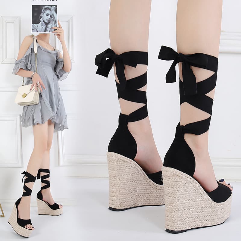 Women’s Shoes Fashion High Heel Women's Shoes Ankle Strap Rope Wedge Heel 16 Cm Sandals