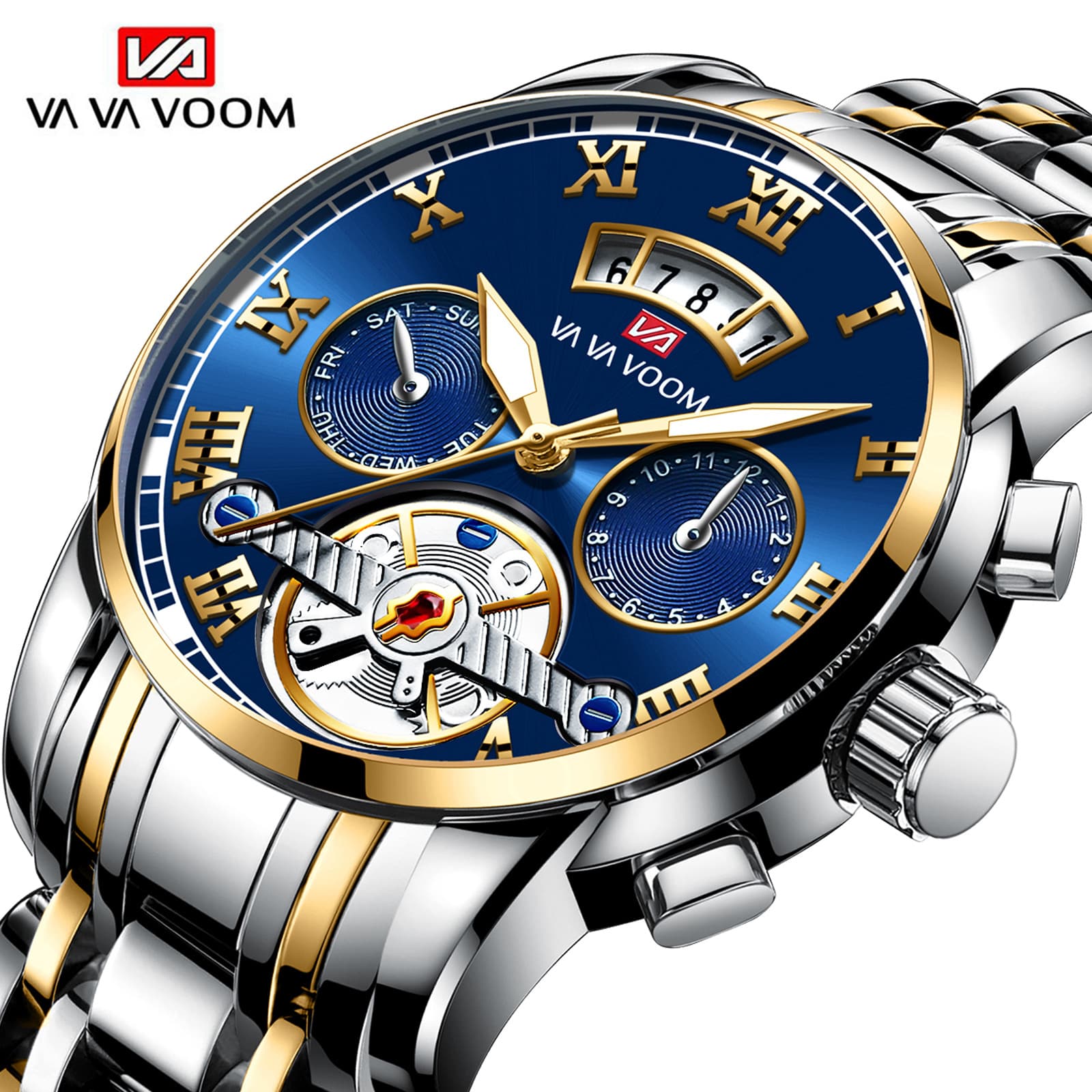 stainless steel flywheel non-automatic multi-function mechanical watch fashion luminous waterproof watch male