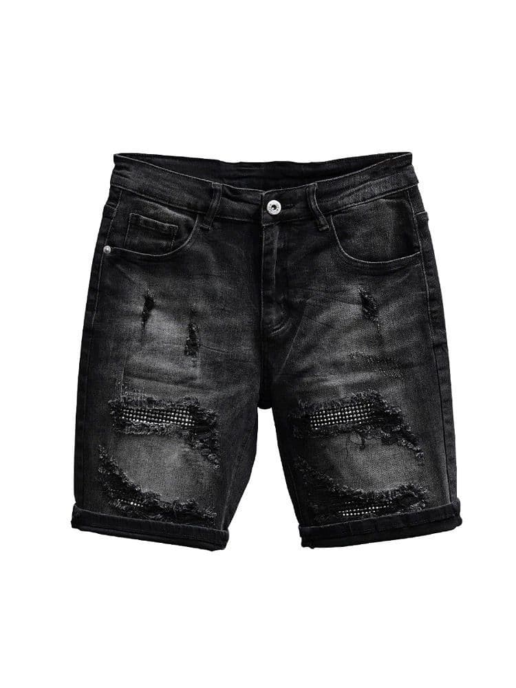 Men's Clothing Denim Shorts Trendy New Summer Shorts Loose Versatile Black Ripped Personality Mid Length Pants