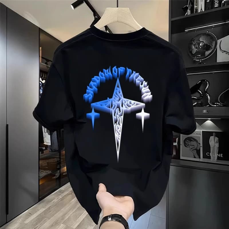 Men’s Clothing Heavyweight Trendy Brand Pure Cotton Printed Men's Short Sleeved T Shirt New Summer Hot Selling Trend Casual Round Neck T Shirt