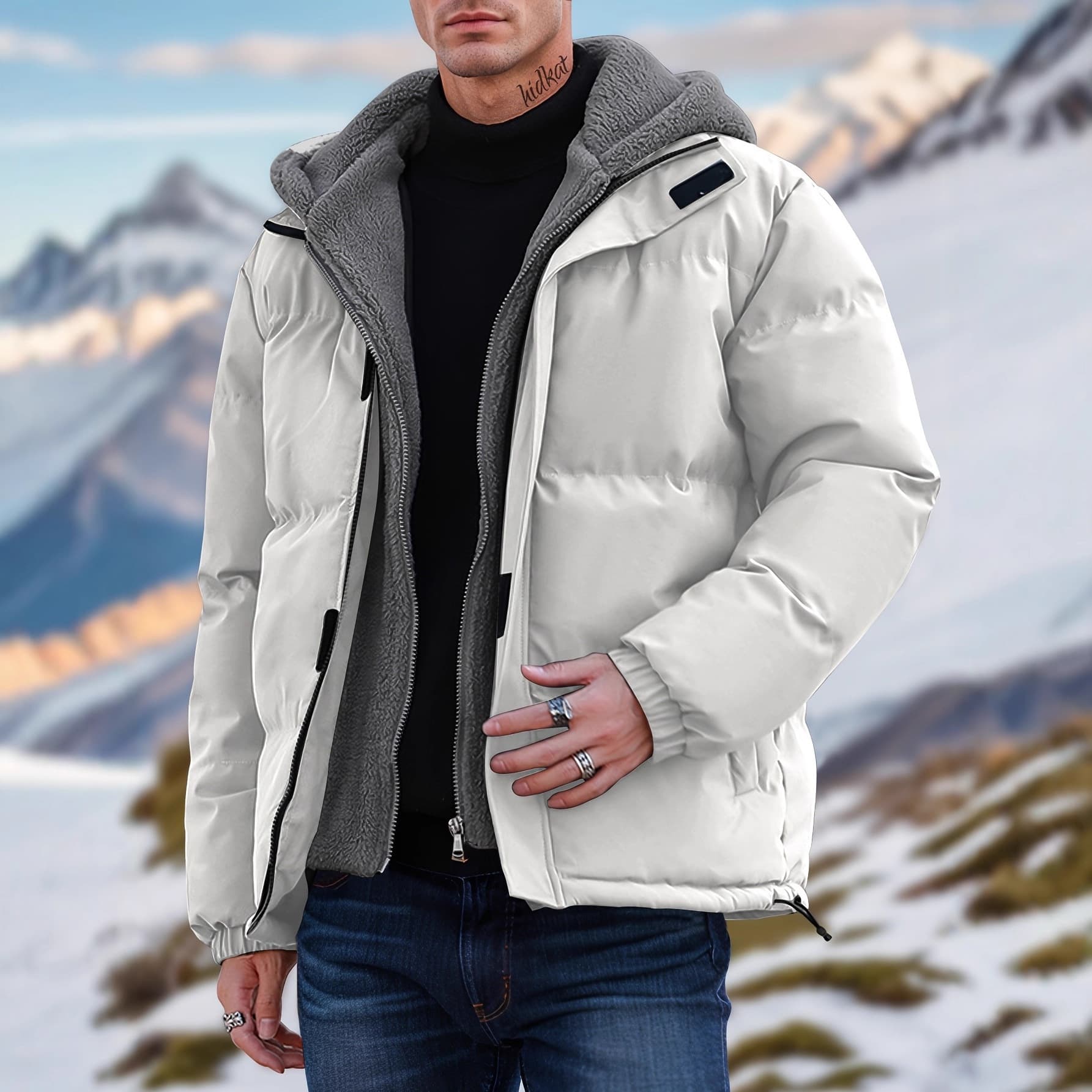 Men's Winter Jacket With Hood - Thickened Cotton Workwear Coat For Outdoor & Commuting - Windproof & Warm - Black/Grey/Beige - European Sizes