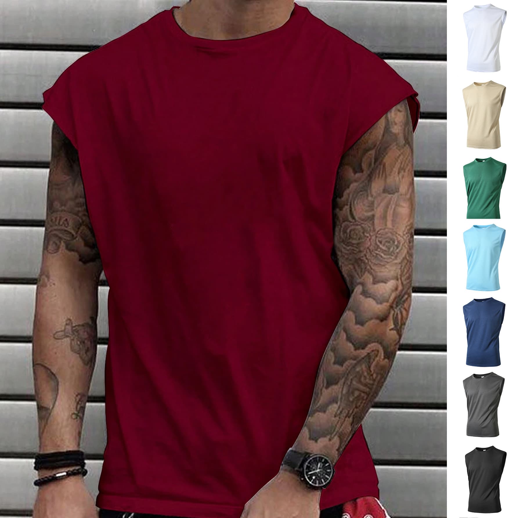 Men's Clothing Knitted Mesh Fitness Sports Slim Vest Running Vertical Striped Vest