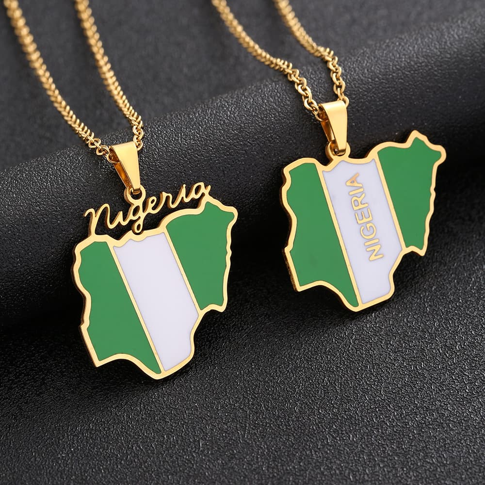 hot selling African Nigeria map stainless steel necklace men and women's titanium steel oil drop pendant trendy accessories