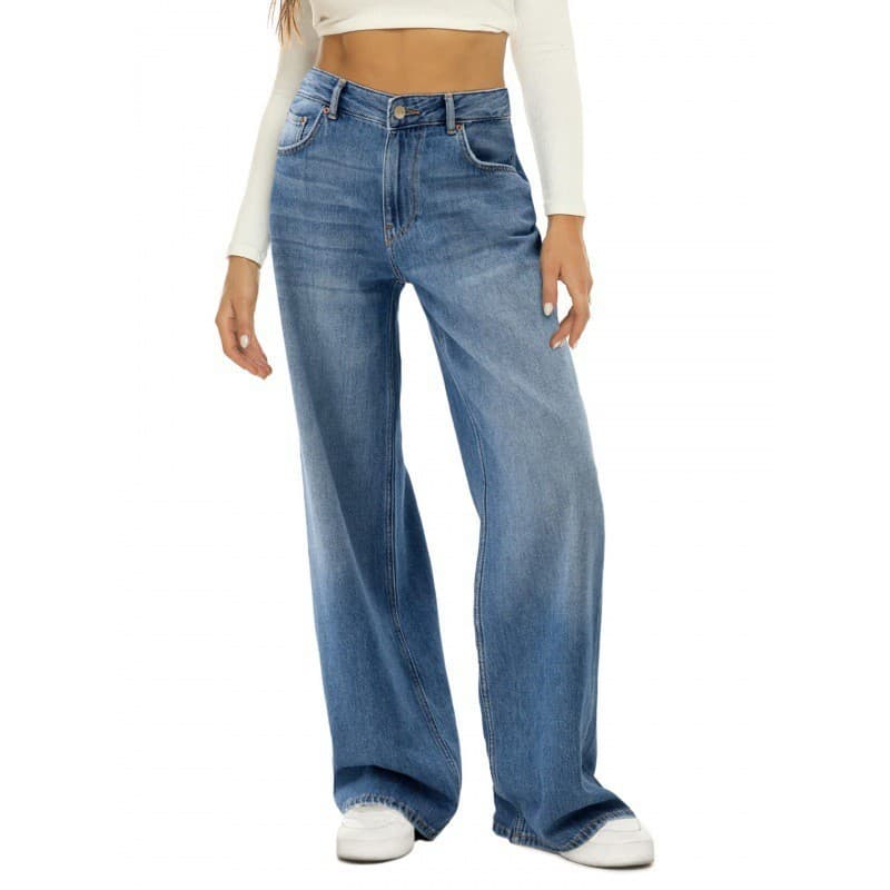 Vintage Washed High-Waisted Relaxed Straight Leg Jeans For Women - Distressed Cat Whisker & Monkey Whisker Design - Comfortable Cotton Denim