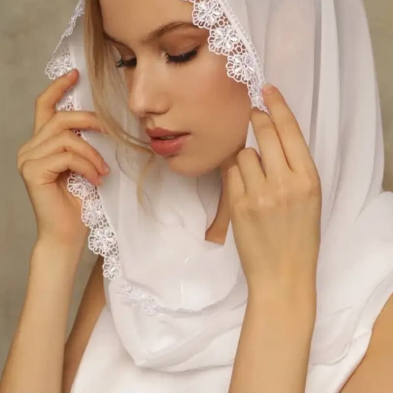 Muslim wedding veil bridal veil retro solid color lace church veil Muslim headscarf communion shawl