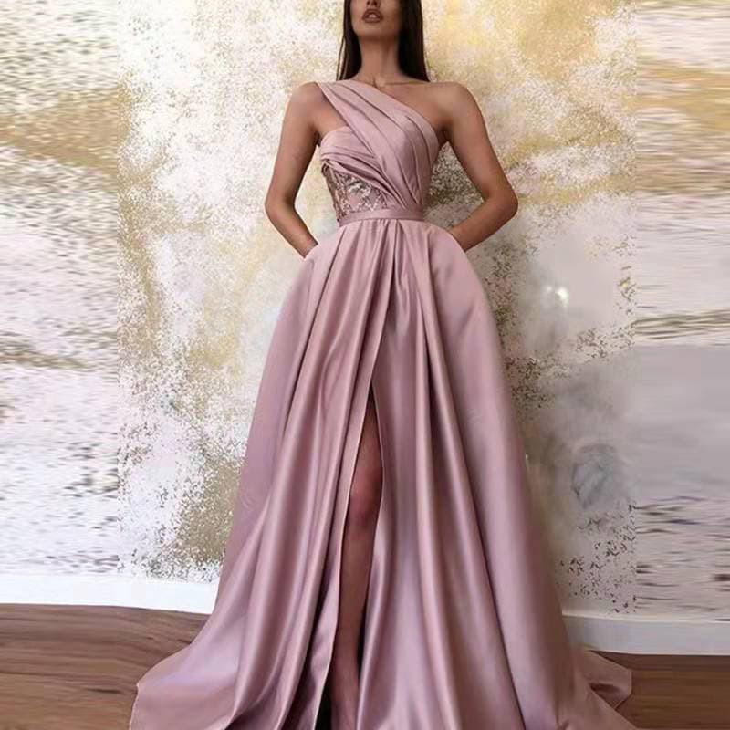 Women's Clothing summer new sexy slit shoulder dress long dress evening dress
