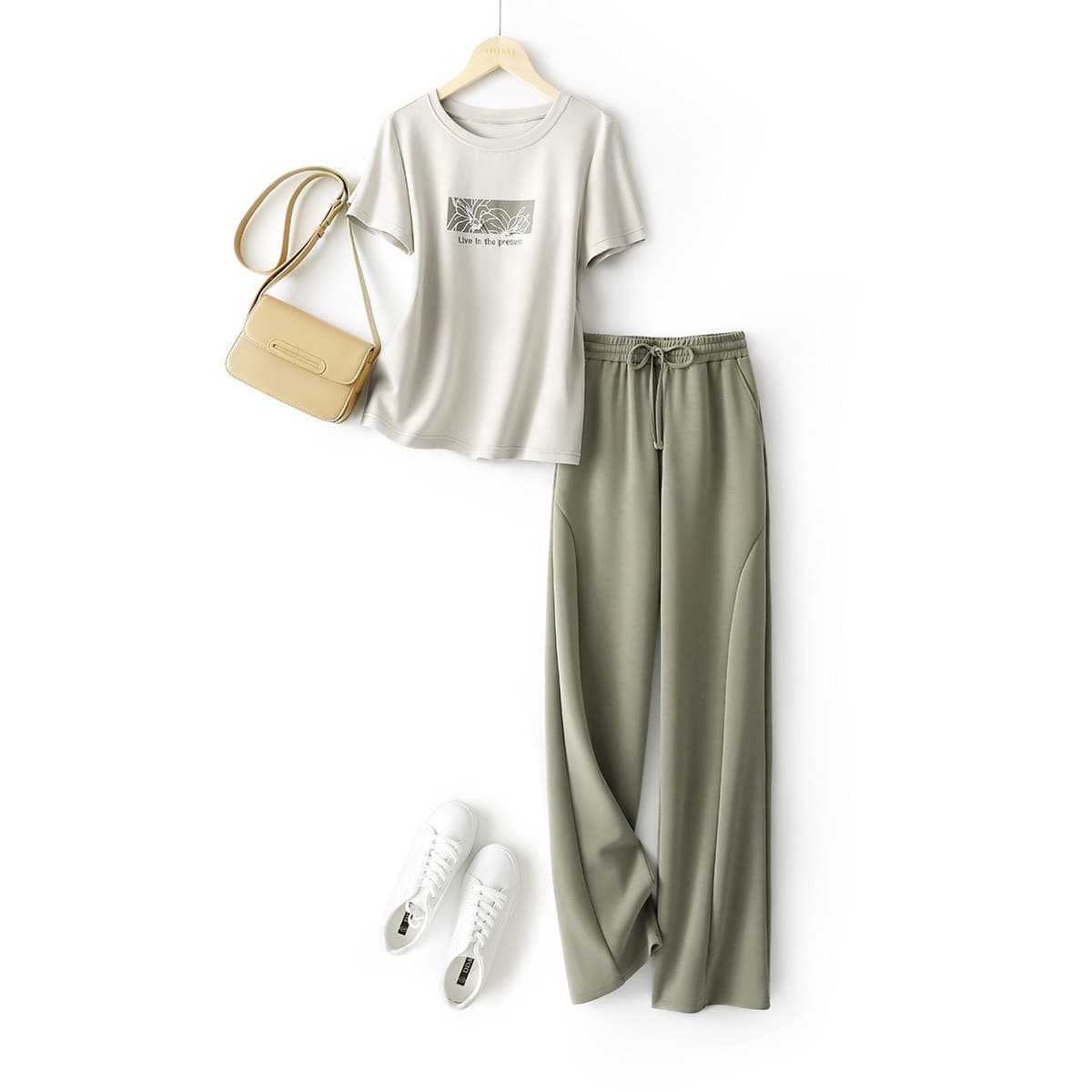 Women's Clothing Air Layer Soft T Shirt Pants Set Casual Suit