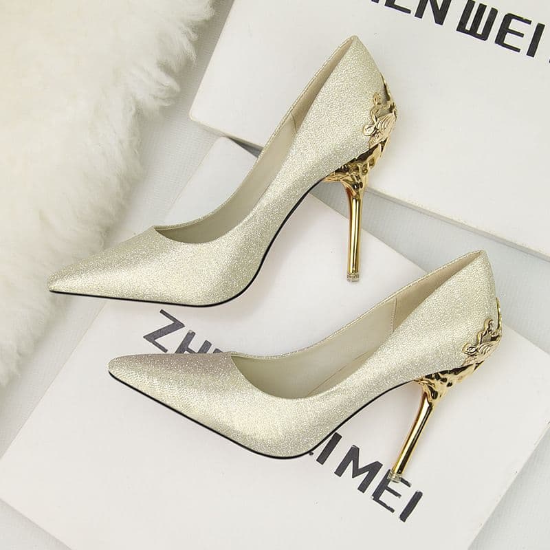 Women's Pumps Pointed Toe Single Women's Wedding Red Bridal Shoes Metal Hollow Suede Stiletto High Heels