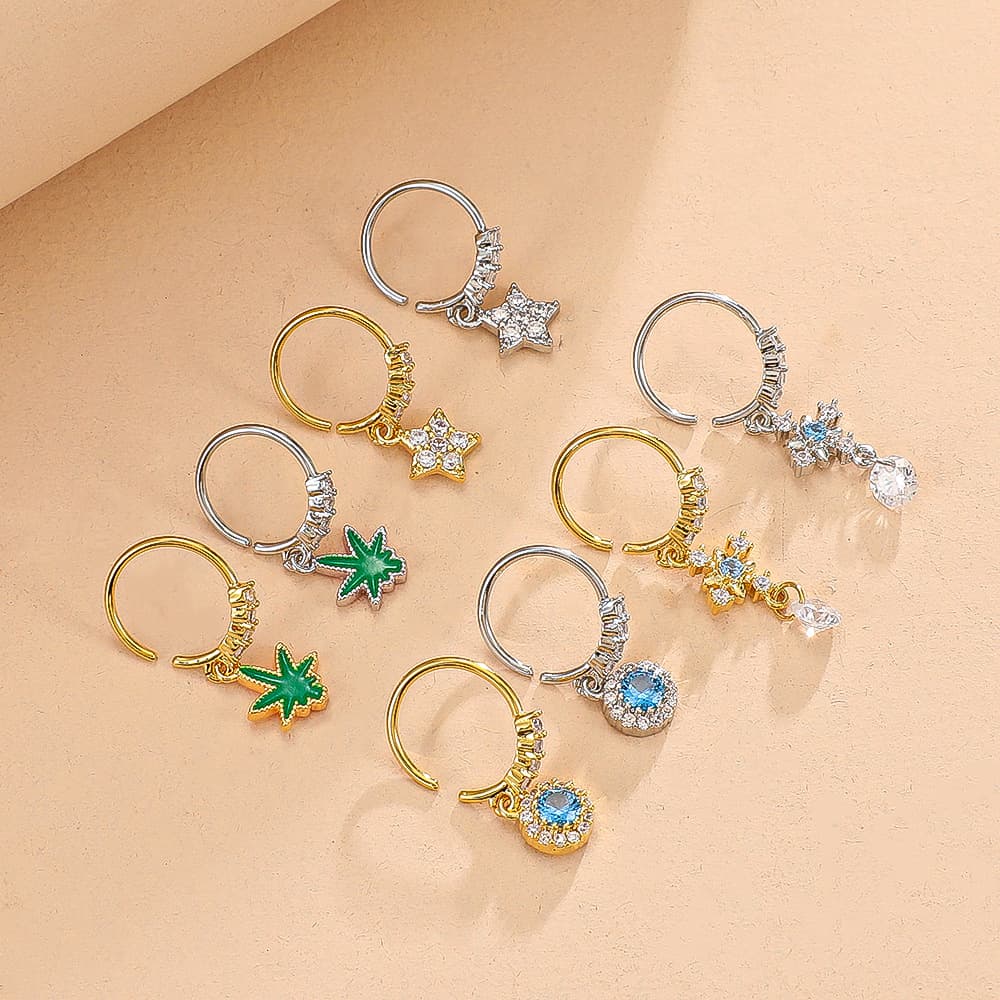 Diamond Love Butterfly Nose Ring Nose Jewelry Creative Star Moon Lightning Pendant Nose Ring Piercing Jewelry