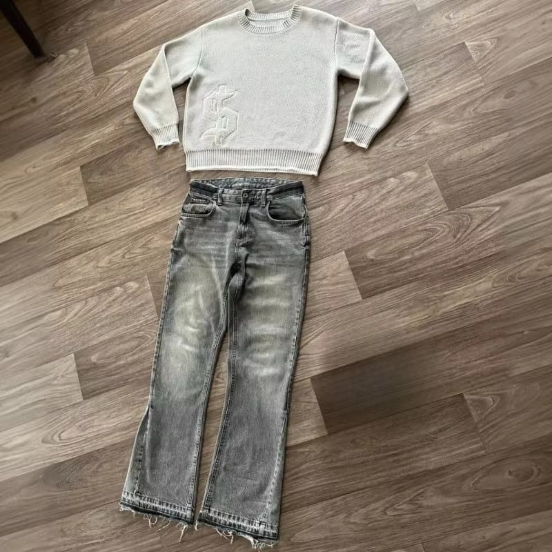 European And American Popular Trendy Brand Towel Embroidered Jeans Men's Y2k High Street Niche Design Sense Versatile Casual Straight Pants Tide