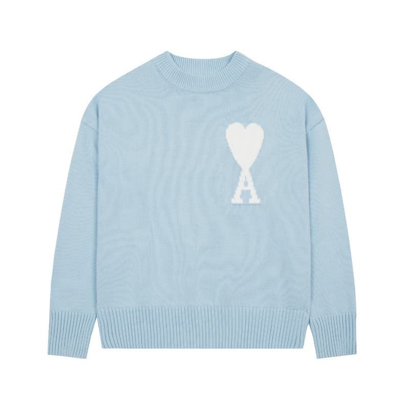 Pull AML printemps-automne 2024 pour homme et femme, col rond, en maille de coton, coupe ample et décontractée, couleur unie.