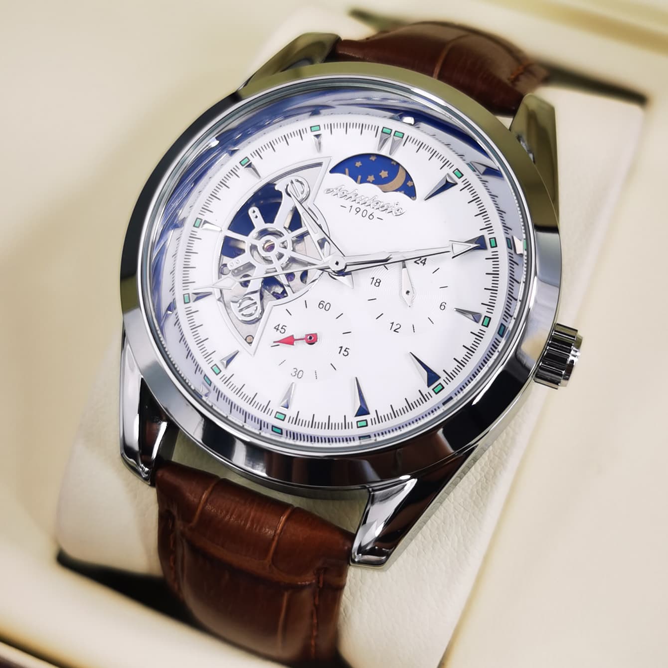 Fashion Tourbillon Automatic Mechanical Watch For Men Luminous Hands Leather Strap Luxury Brand Skeleton Watches