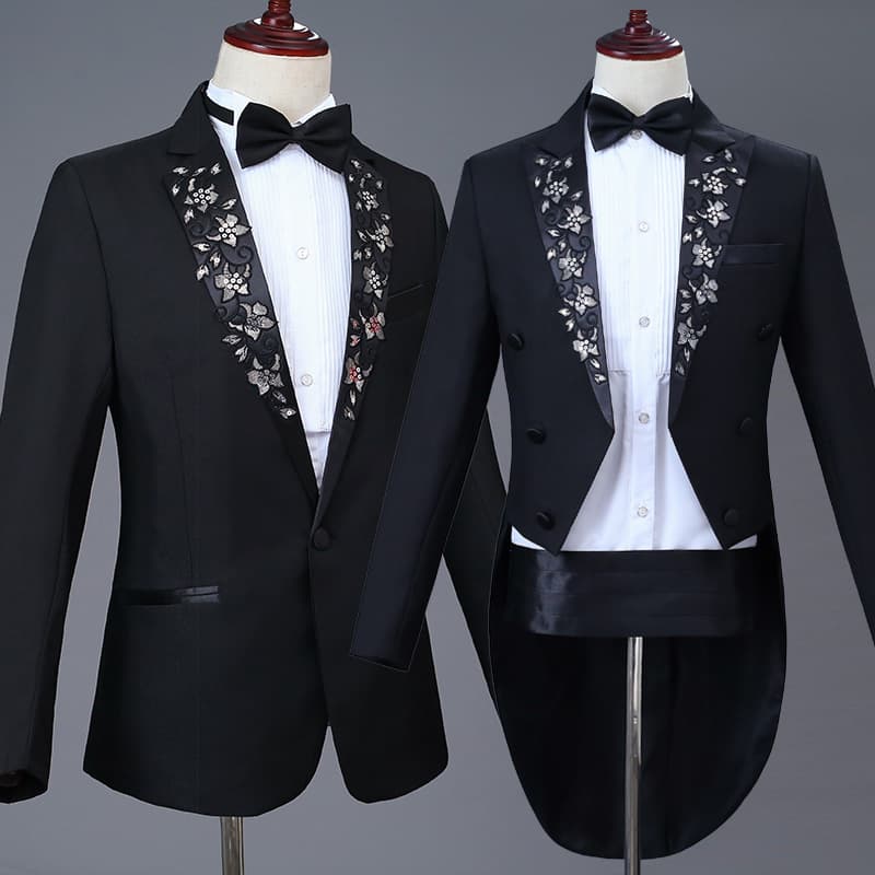 CT Tuxedo Men's Suit New Embroidered Piano Performance Tailcoat Adult Choir Costume