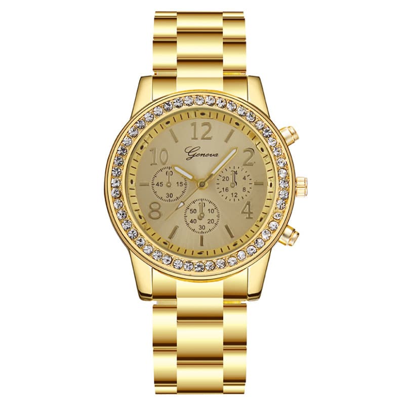 Fashion Diamond-Studded Three-Eye Digital Geneva Steel Band Women's Quartz Watch