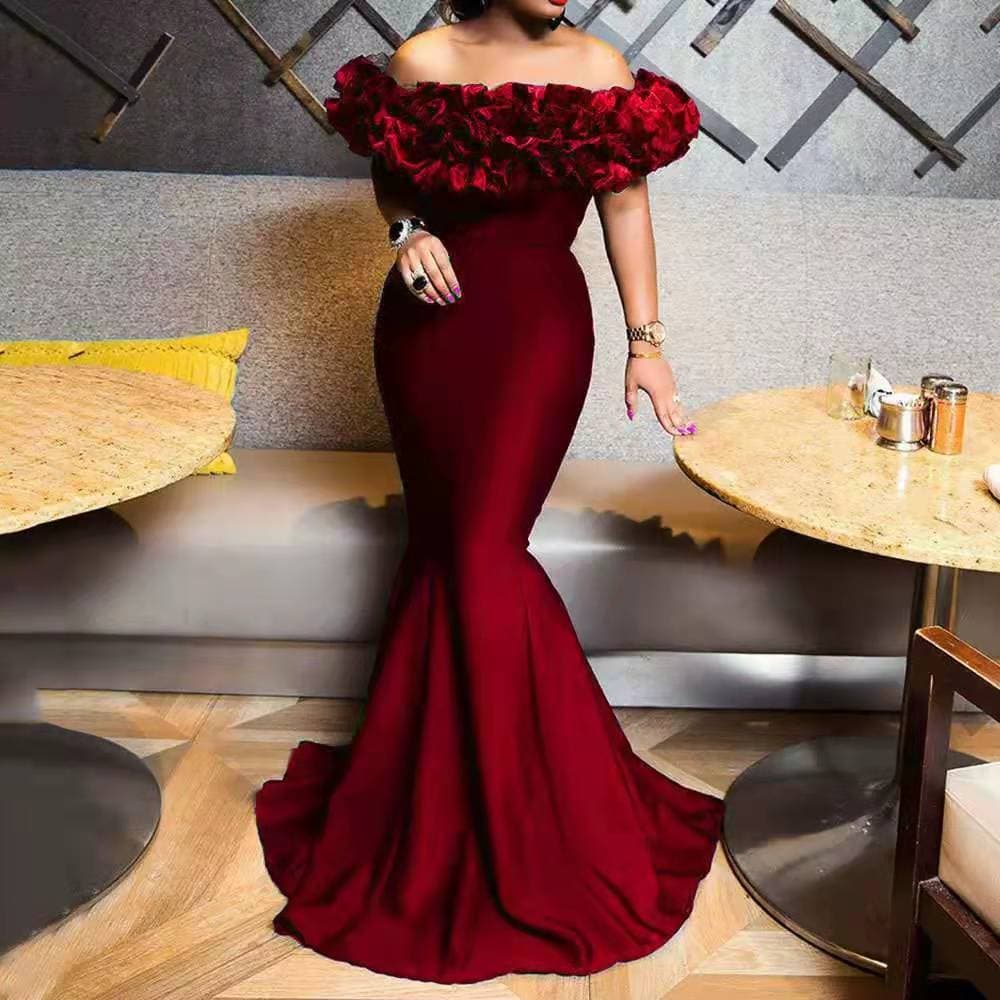 Women’s Clothing Spring New Elastic Knitted Belt Women's Clothing Lotus Leaf One Shoulder Slim Tail Female Dress