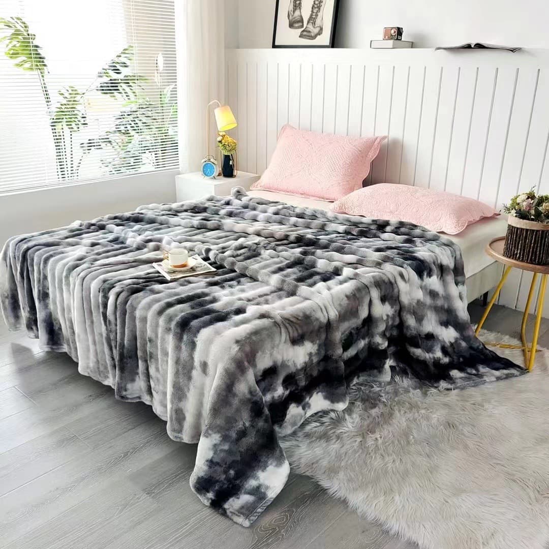 Luxury Rabbit Fur Blanket Tie Dyed Color Matching Bubble Velvet Blanket Gift Blanket Sofa Blanket