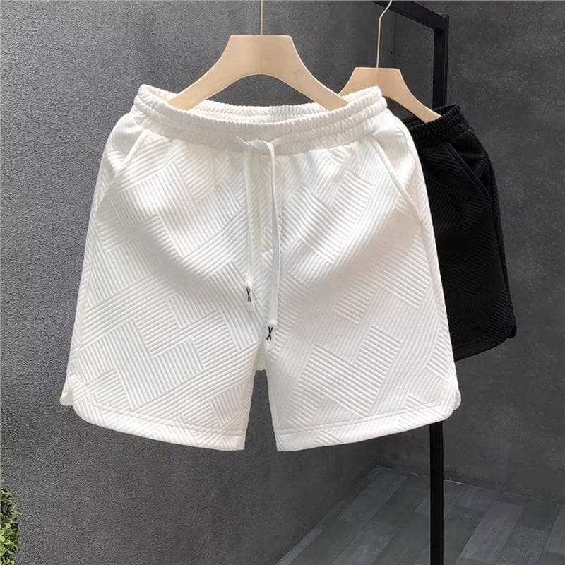 Designed Rhombus Pattern White Shorts Men's Trendy Brand Handsome Five Quarter Pants Men's Summer Home Wear Half Pants