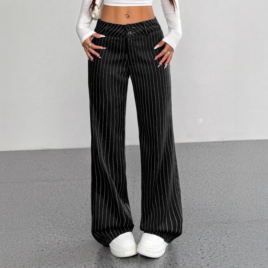 Women's Clothing Spring And Summer Slim Striped Flared Casual Office Pants