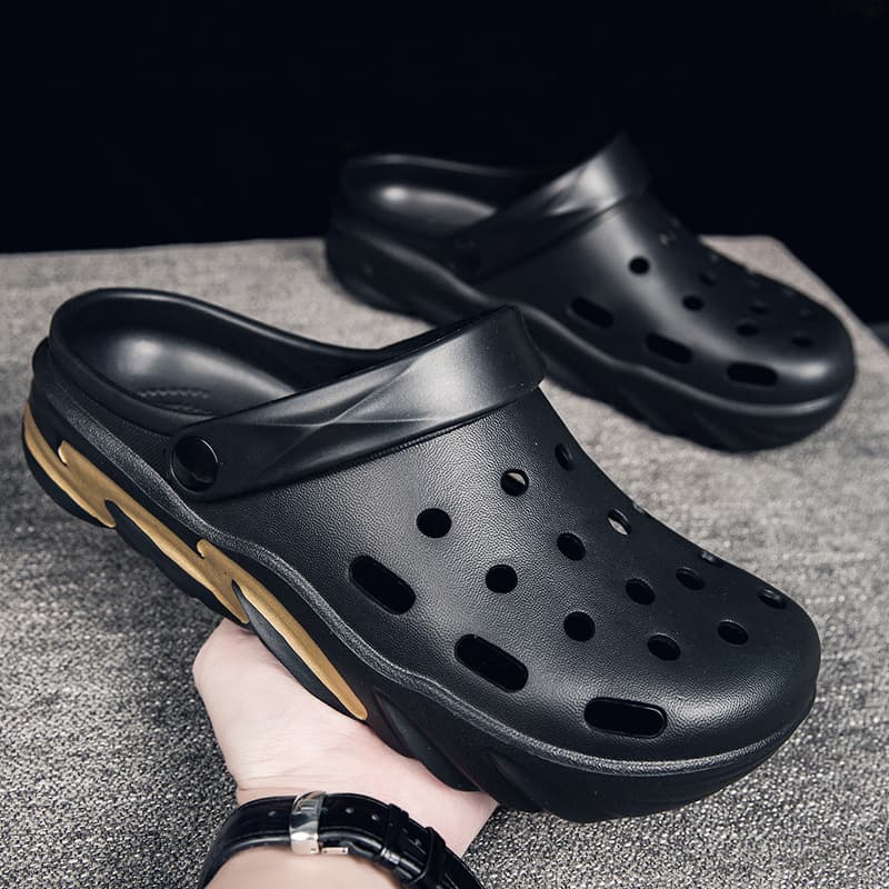Large Size 45 Beach Men's Hole Shoes, Straight Sandals For Home Use, Thick Soled, Height Increasing, Anti Slip, And Easy