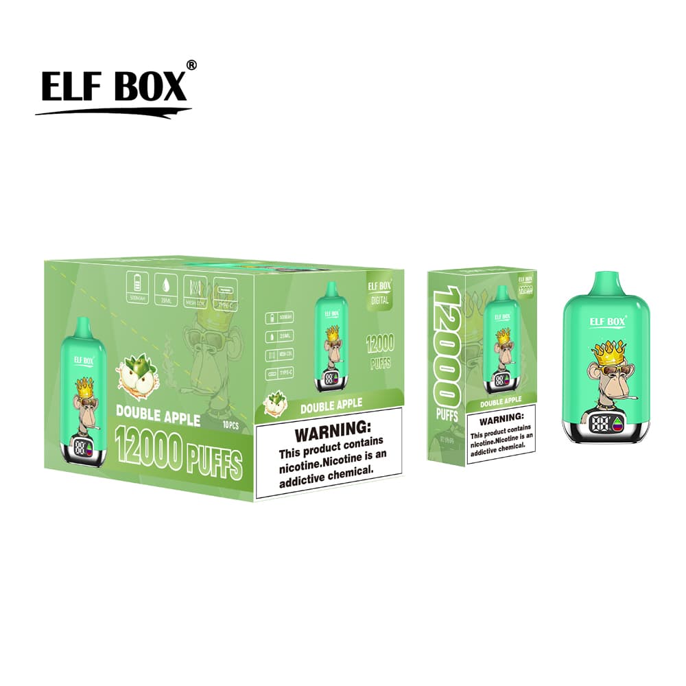 Kit de démarrage de cigarettes électroniques jetables à saveur fruitée, 12 000 bouffées, 500 mAh, affichage ELF BOX numérique, 1 pièce, 2 pi