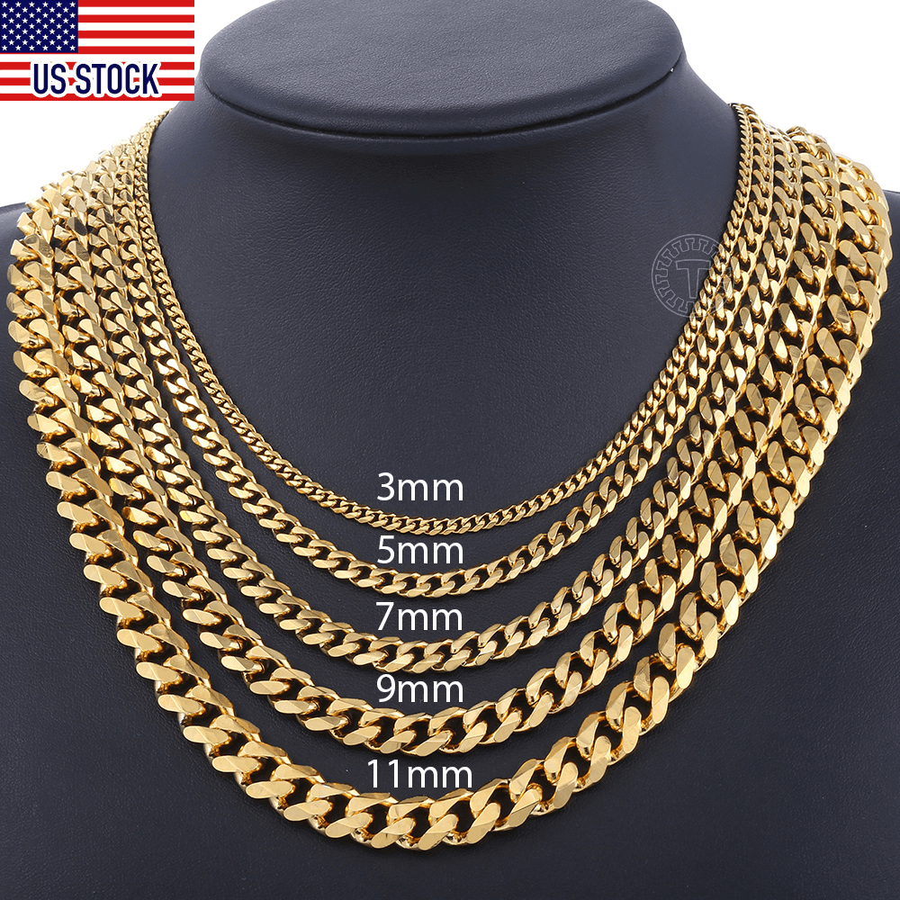 Mens Necklaces Chains Stainless Steel Black Gold Sier Color Necklace for Men Women Curb Cuban Jewelry 3/5/7/9/11mm