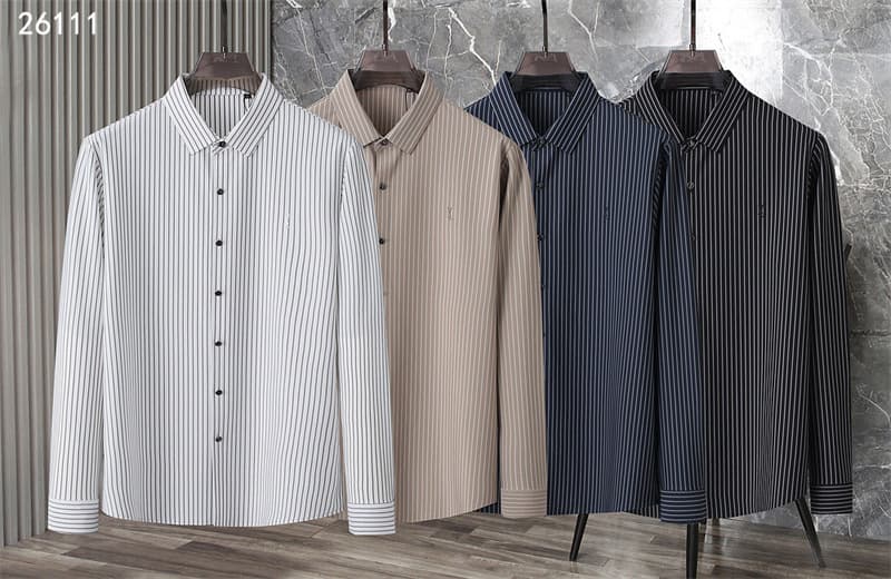 Seamless High Elastic Cross-Border Source Stretch Striped Non-Iron Smooth Long Sleeve Men's Export Shirt Men