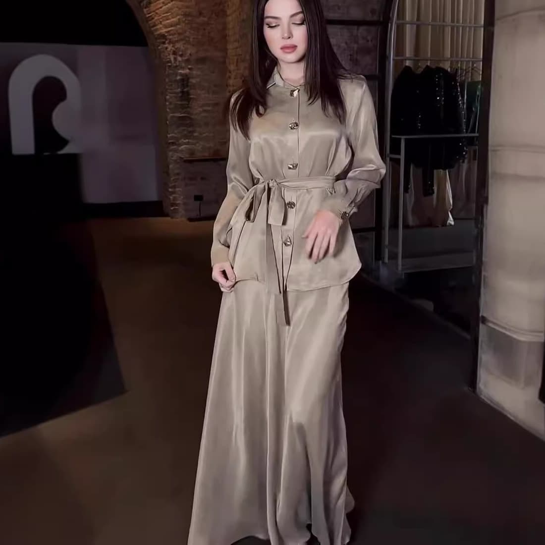 Women's Clothing tie waist shirt temperament elegant skirt suit