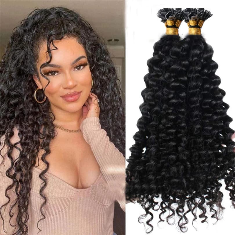 Kinky Curly Flat Tip Hair Extensions Human Hair Fushion Remy Hair 30 Inches 300 Strands Brazilian Pre Bonded Tip Hair Extensions