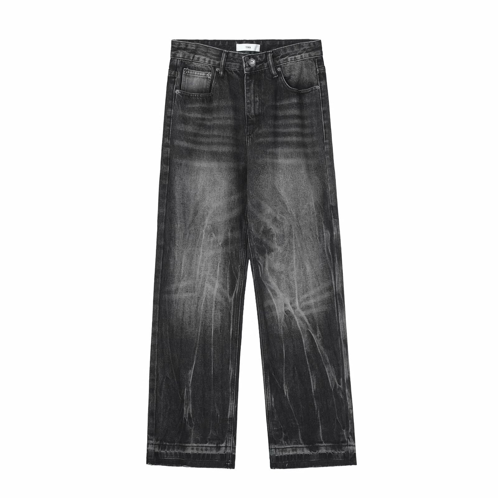 Men's American High-Street Ripple Wash Jeans – Loose Fit Straight-Leg Denim Pants (Black, S-3XL)